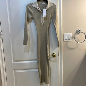 Beige midi tight collar dress